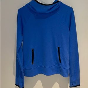 Blue Cowl Neck Pullover with Hood